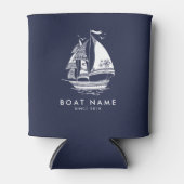 青と白航海のの風帆船 缶クーラー (正面)