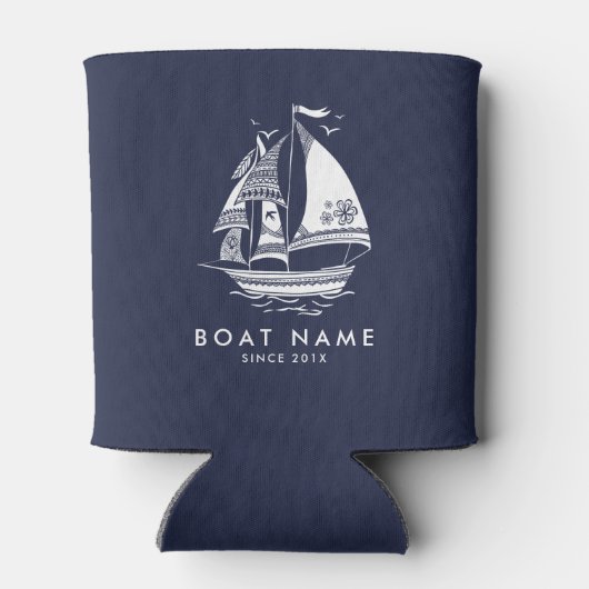 青と白航海のの風帆船 缶クーラー (裏面)