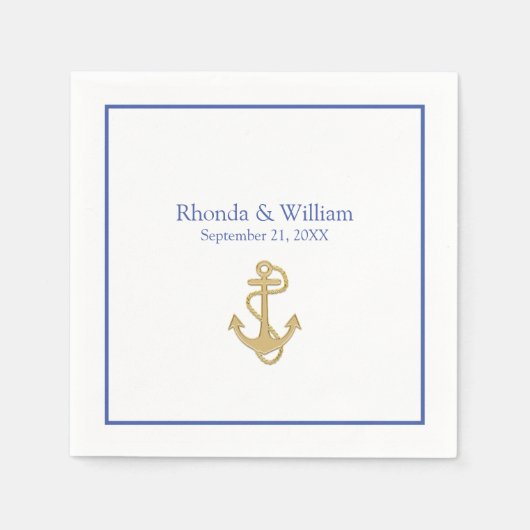 青と白航海のをテーマ結婚にした スタンダードカクテルナプキン (正面)