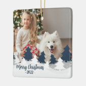 青と白2枚の写真クリスマスツリー セラミックオーナメント (左)