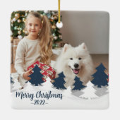 青と白2枚の写真クリスマスツリー セラミックオーナメント (裏面)