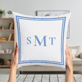 青と白3文字モノグラム クッション