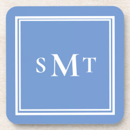 青と白3文字モノグラム コースター