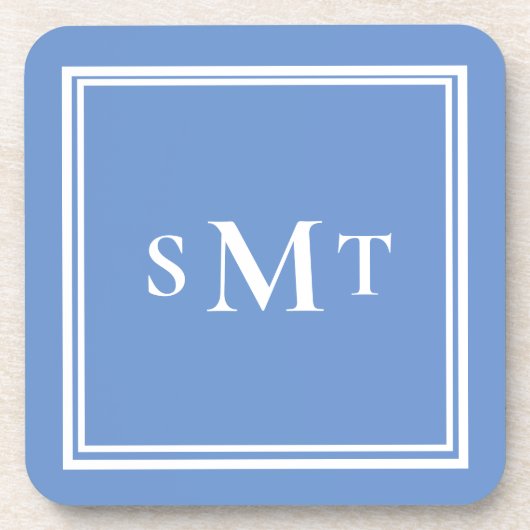 青と白3文字モノグラム コースター (正面)