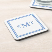 青と白3文字モノグラム コースター (左側)