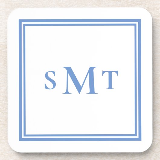 青と白3文字モノグラム コースター (正面)