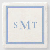 青と白3文字モノグラム ストーンコースター (正面)