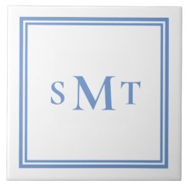 青と白3文字モノグラム タイル