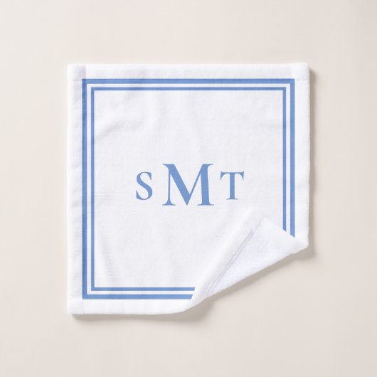 青と白3文字モノグラム バスタオルセット (ウォッシュタオル)
