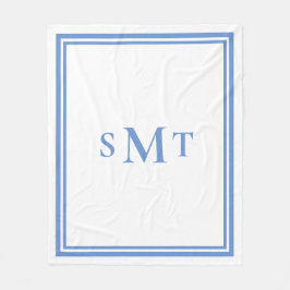 青と白3文字モノグラム フリースブランケット