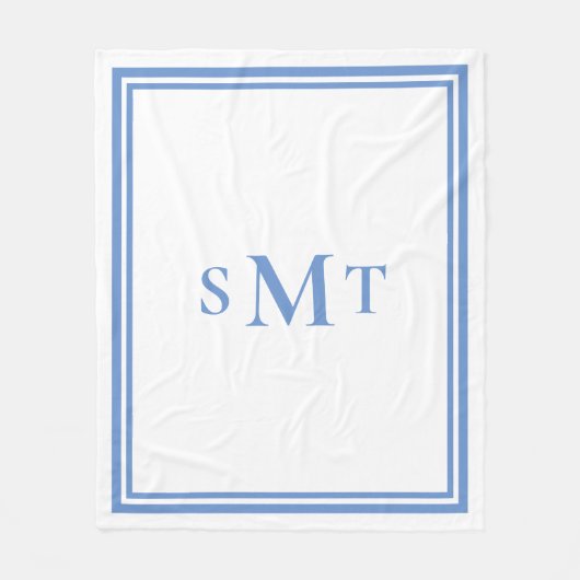青と白3文字モノグラム フリースブランケット (正面)