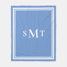 青と白3文字モノグラム フリースブランケット