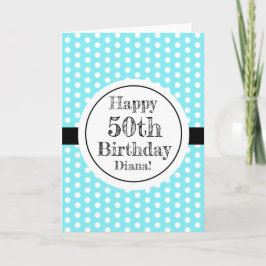 青と白50番目の誕生日水玉模様 カード