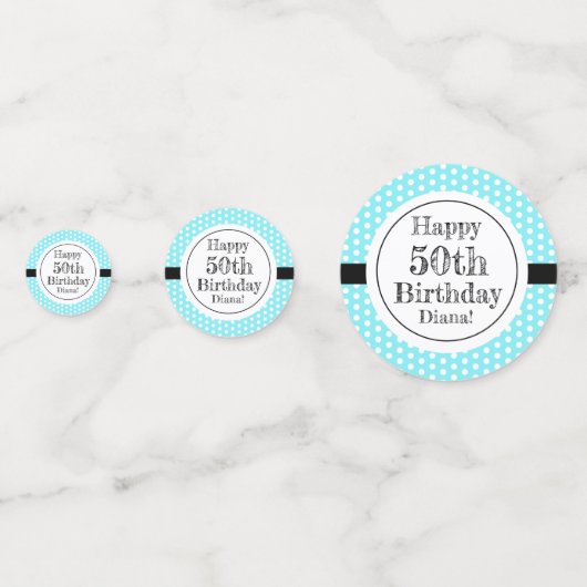 青と白50番目の誕生日水玉模様 コンフェッティ (裏面)