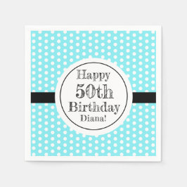 青と白50番目の誕生日水玉模様 スタンダードカクテルナプキン