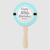 青と白50番目の誕生日水玉模様 ハンドファン (裏面)