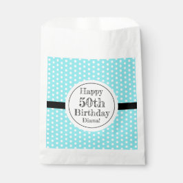 青と白50番目の誕生日水玉模様 フェイバーバッグ