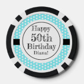 青と白50番目の誕生日水玉模様 ポーカーチップ (裏面)