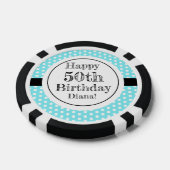 青と白50番目の誕生日水玉模様 ポーカーチップ (シングル)