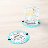 青と白50番目の誕生日水玉模様 ラウンドペーパーコースター (インサイチュ)