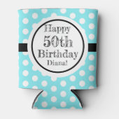 青と白50番目の誕生日水玉模様 缶クーラー (正面)