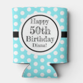 青と白50番目の誕生日水玉模様 缶クーラー (裏面)