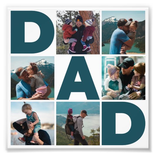 青と白6枚のフォトコラージュパパの写真の拡大 フォトプリント (正面)