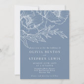 青と白 |シンプルフローラ結婚の 招待状 (正面)