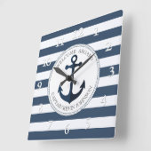青と白、ストライプのいかりラパーソナライズされたー スクエア壁時計 (傾斜)