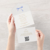 青と白 |トレンディー結婚リボンのOR オールインワン招待状 (貼ってはがせる)