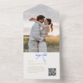 青と白 |トレンディー結婚リボンのOR オールインワン招待状 (内側)