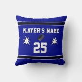 青と白、ホッケーパーソナライズされたギフト クッション (裏面)