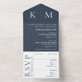 青と白 – モノグラム結婚の –  オールインワン招待状 (内側)