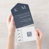 青と白 – モノグラム結婚の –  オールインワン招待状 (貼ってはがせる)