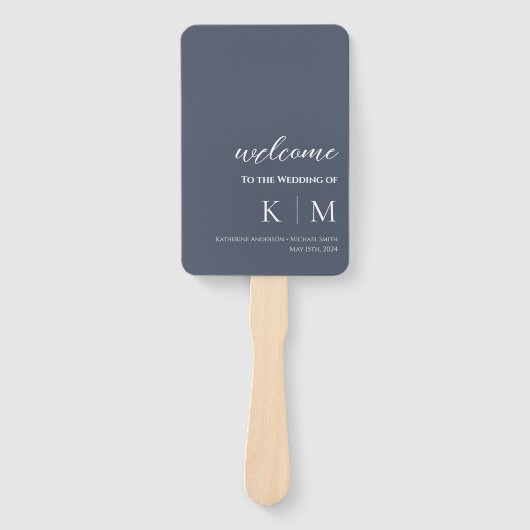 青と白 – モノグラモダンム – 結婚式 プログラム- ハンドファン (正面)