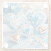 青と白、金ゴールドエッジハート ガラスコースター (裏面)