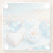 青と白、金ゴールドエッジハート ガラスコースター (裏面)