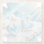 青と白、金ゴールドエッジハート ガラスコースター (裏面)