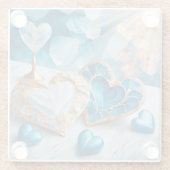 青と白、金ゴールドエッジハート ガラスコースター (裏面)