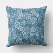 青と白、青、花、フローラ、素朴なファ クッション (裏面)