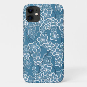 青と白、青、花、フローラ、素朴なファ iPhone 11 ケース