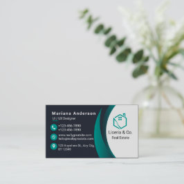 青と白/黒のビジネエレガントスカード 名刺