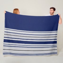 青と白(黒ストライプのアクセント付) フリースブランケット