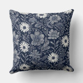 青と白bohoのフローラお洒落ブロックプリント クッション (裏面)
