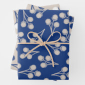 青と石の綿花植物模様 ラッピングペーパーシート (インサイチュ)