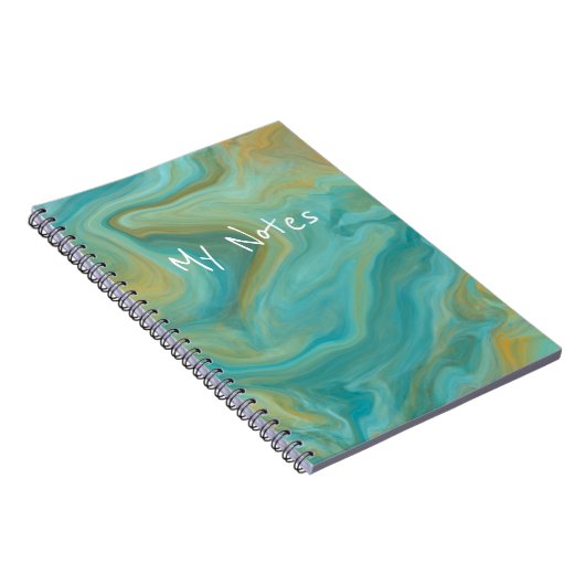 青と砂色の茶色の渦巻き大理石アート ノートブック (右側)