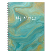 青と砂色の茶色の渦巻き大理石アート ノートブック (正面)