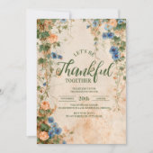 青と素朴オレンジのフローラ感謝祭ディナー 招待状 (正面)