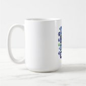青と紫と緑の犬の足跡デザイン コーヒーマグカップ (左)