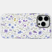 青と紫と黄色の水彩画の野の花模様 Case-Mate iPhoneケース (裏面 (横))